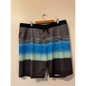 Men's Hurley Blue & Black Striped Board Shorts Size 36 [EXCELLENT]